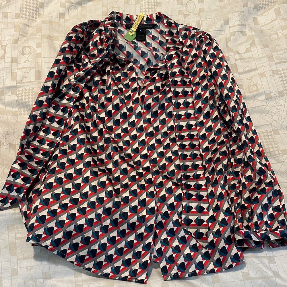 Marc Jacobs Red and Blue Geometric Blouse